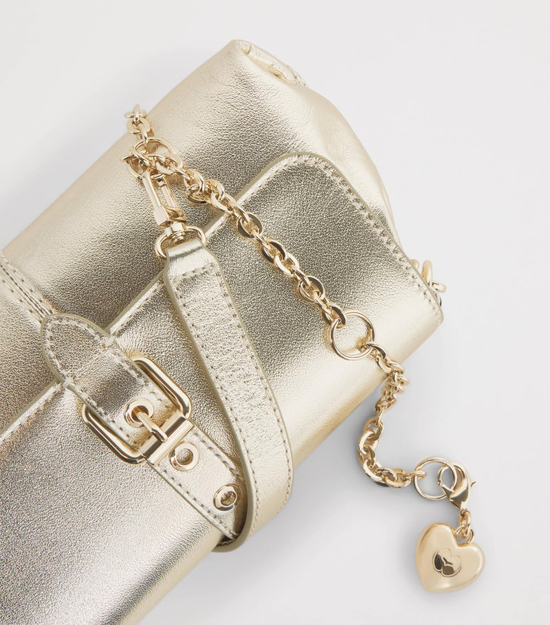 Maje metallic leather Miss M clutch bag with gold buckle, imported from the UK