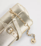 Maje metallic leather Miss M clutch bag with gold buckle, imported from the UK