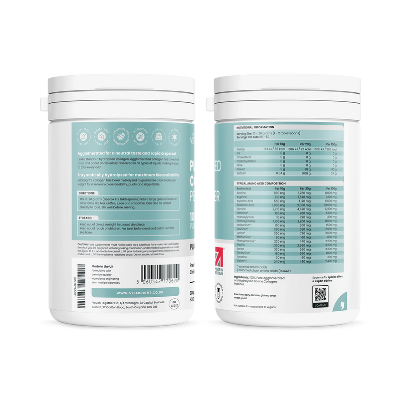 VitaBright bovine collagen powder 500g tub (British brand)