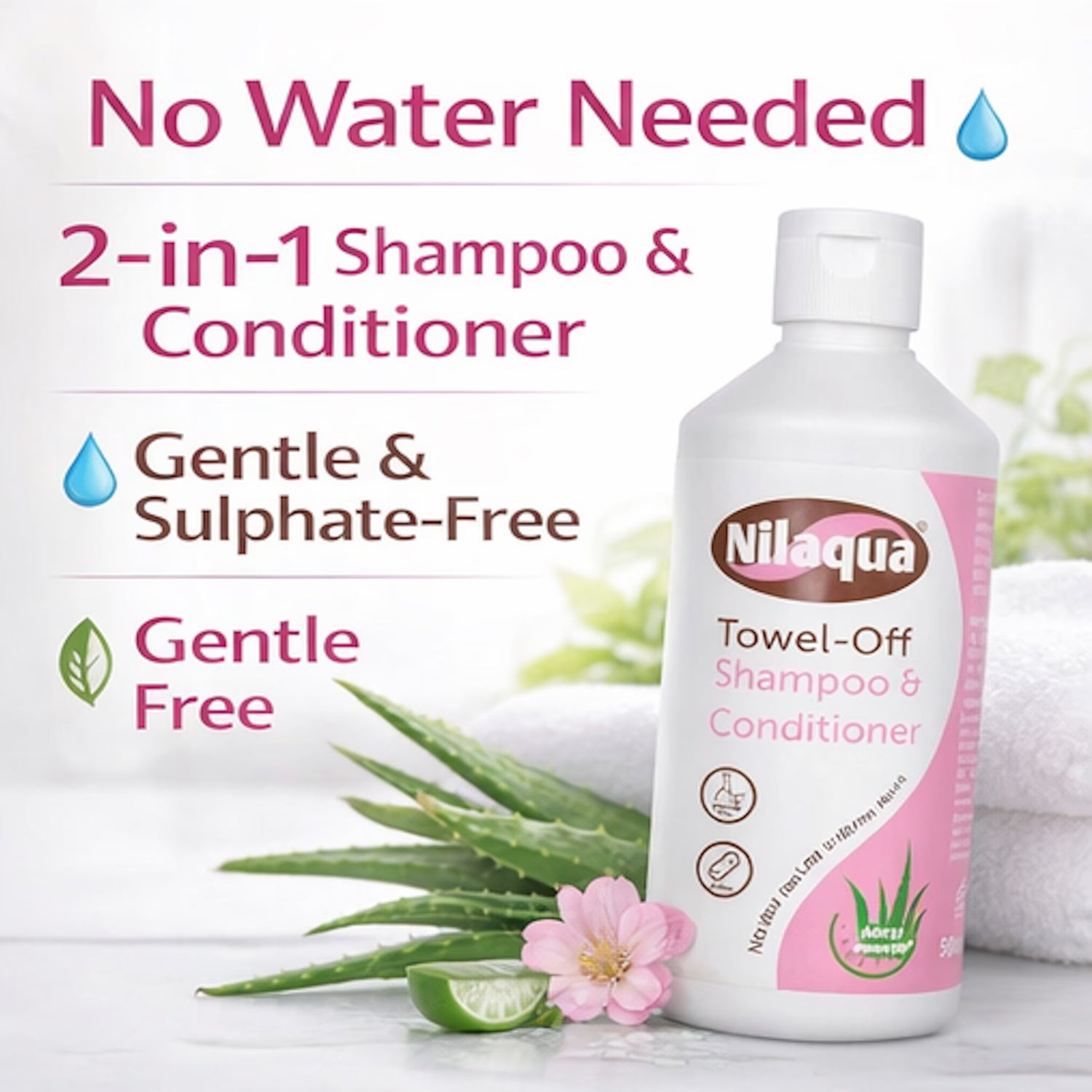 Nilaqua Towel Off shampoo and conditioner 500ml, UK version