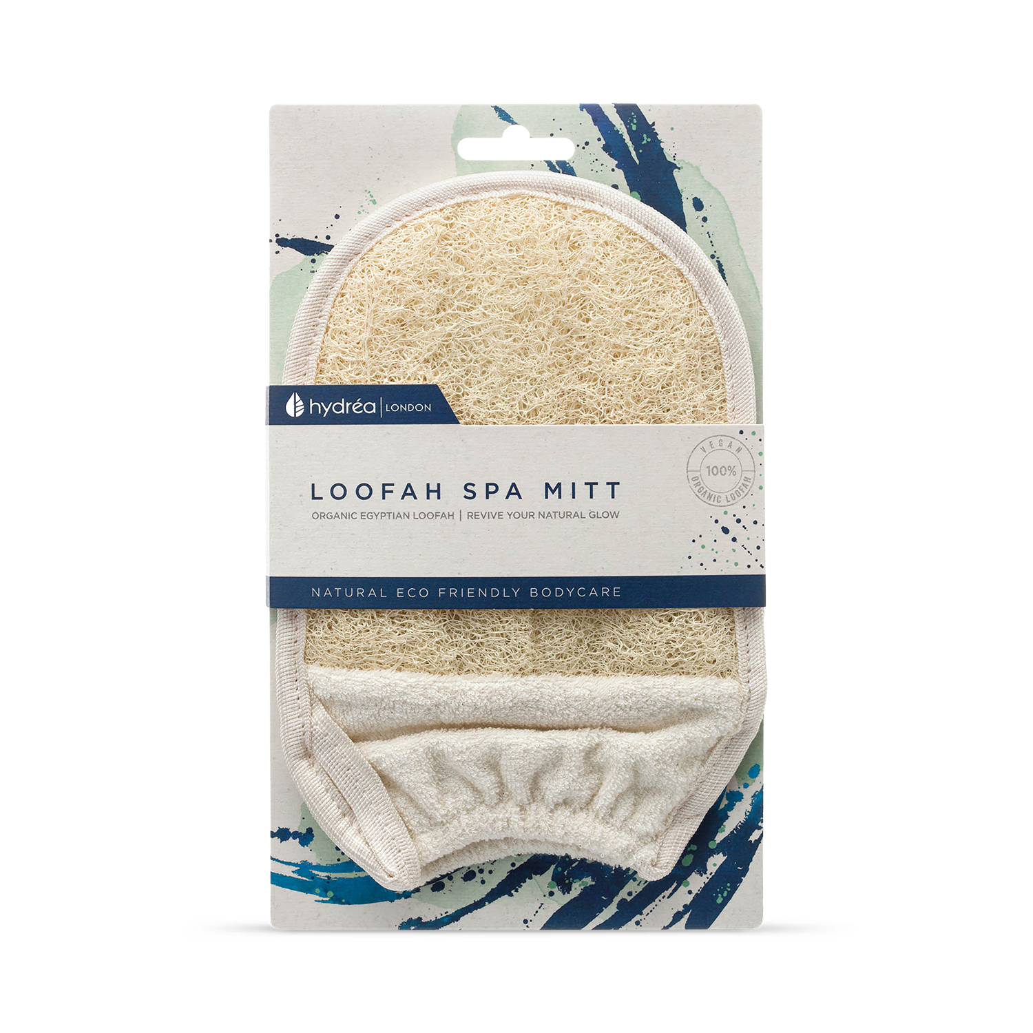 Hydréa London organic loofah exfoliating mitt with cuff, UK version