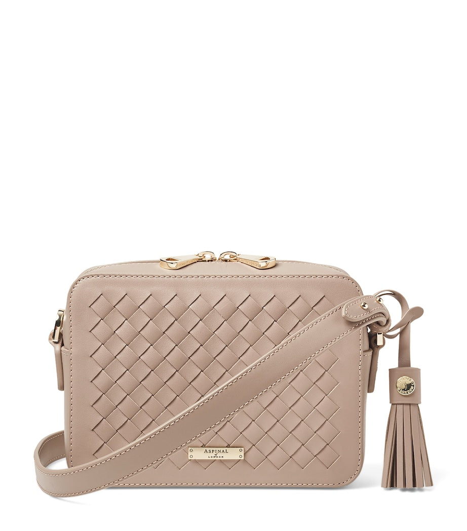 Aspinal of London leather camera bag with woven detail (British brand)
