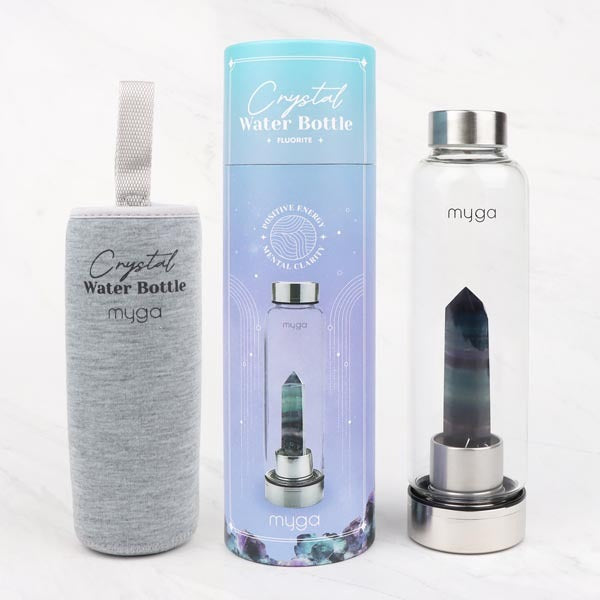 Myga crystal glass water bottle with neoprene sleeve - British product