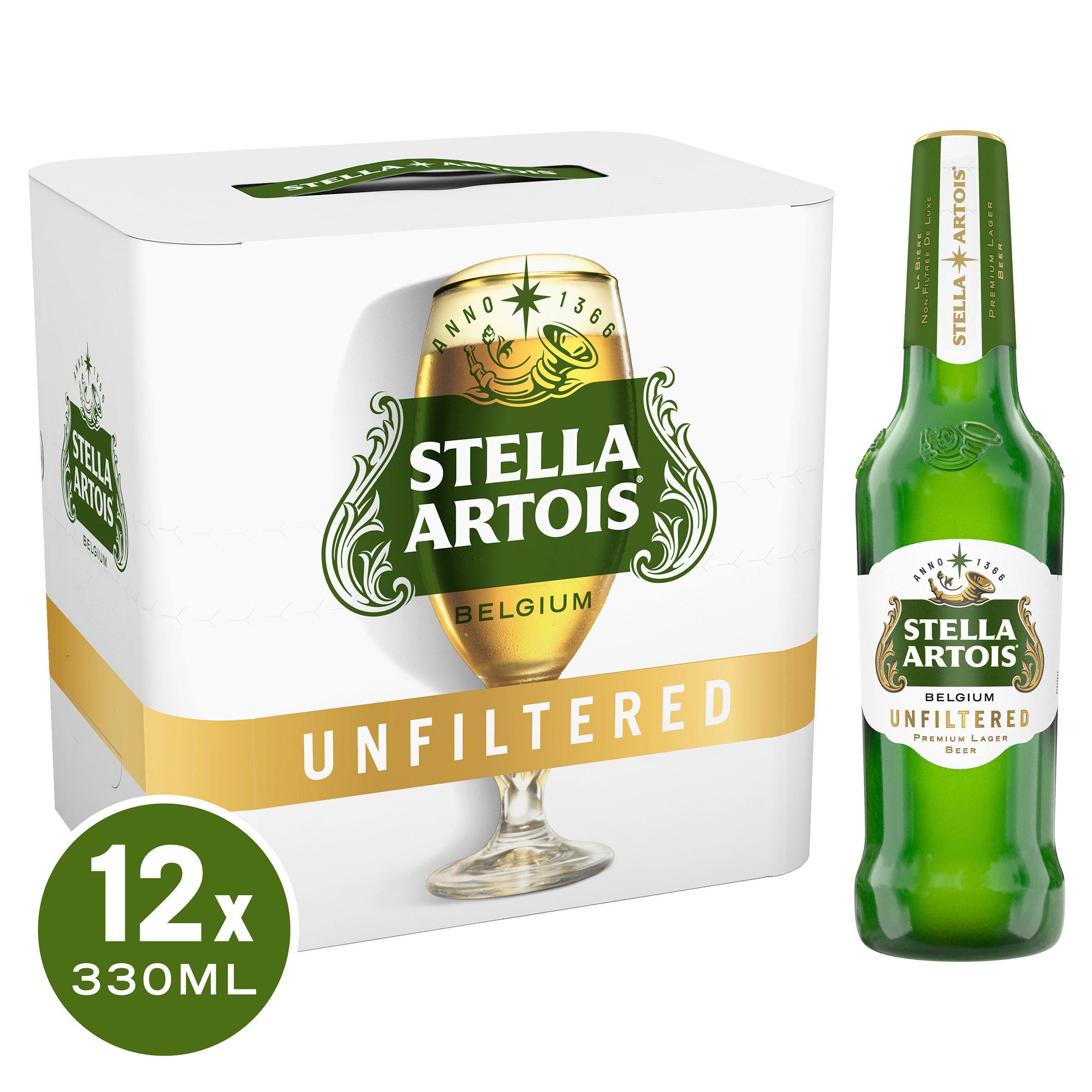 Stella Artois Premium Unfiltered Lager Beer Bottles 12x330ml GOODS Sainsburys   