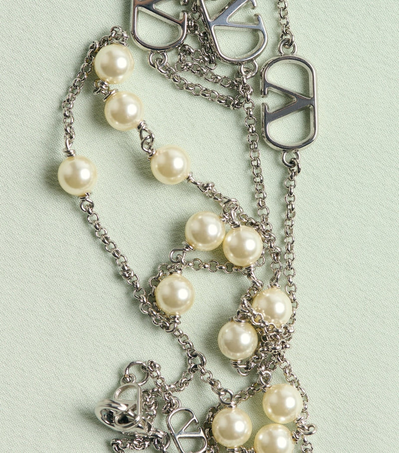 Valentino Garavani faux pearl double-layered VLogo necklace, UK version