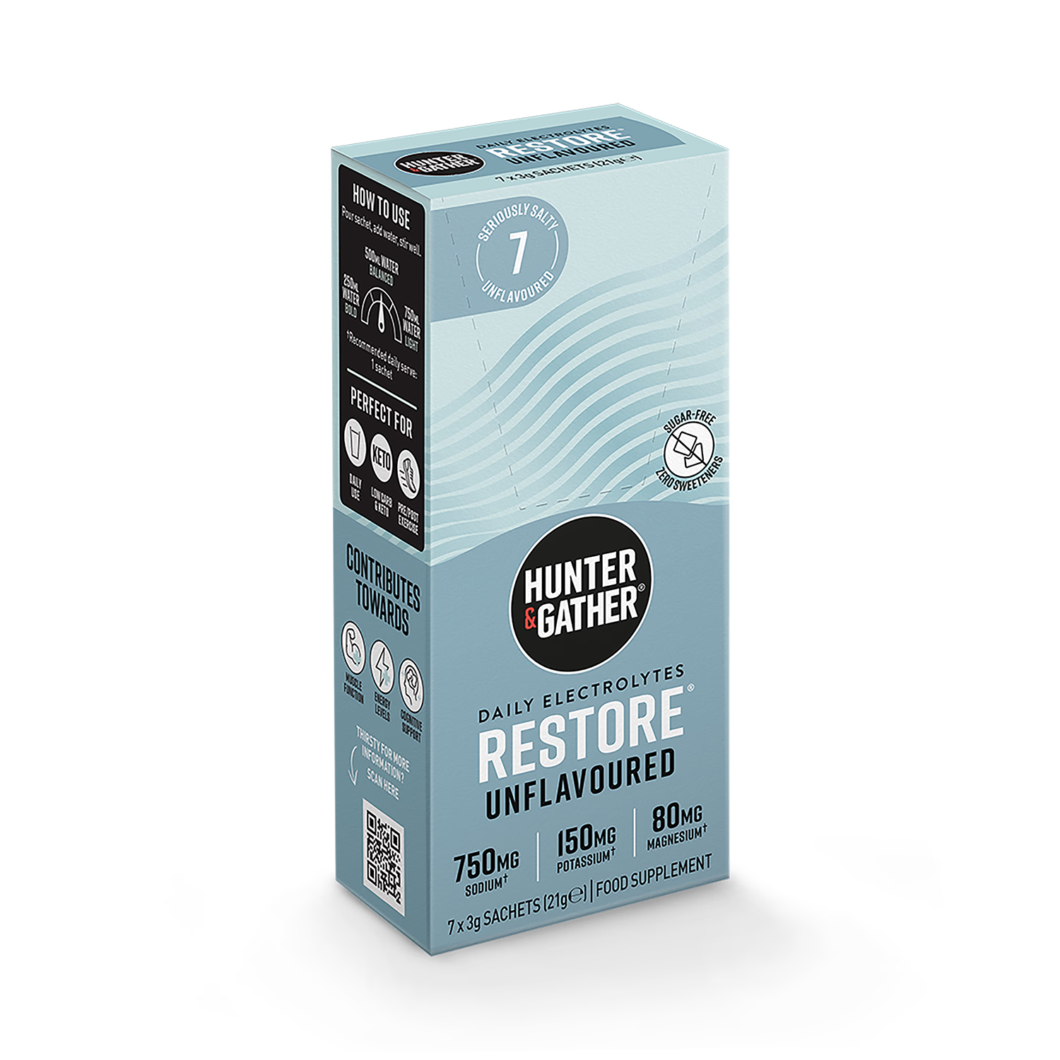 Hunter and Gather Restore Electrolytes unflavoured sachet 7x3g (British brand)