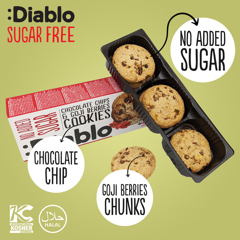 Diablo no added sugar cookies with chocolate chips and goji berries 135g, UK version