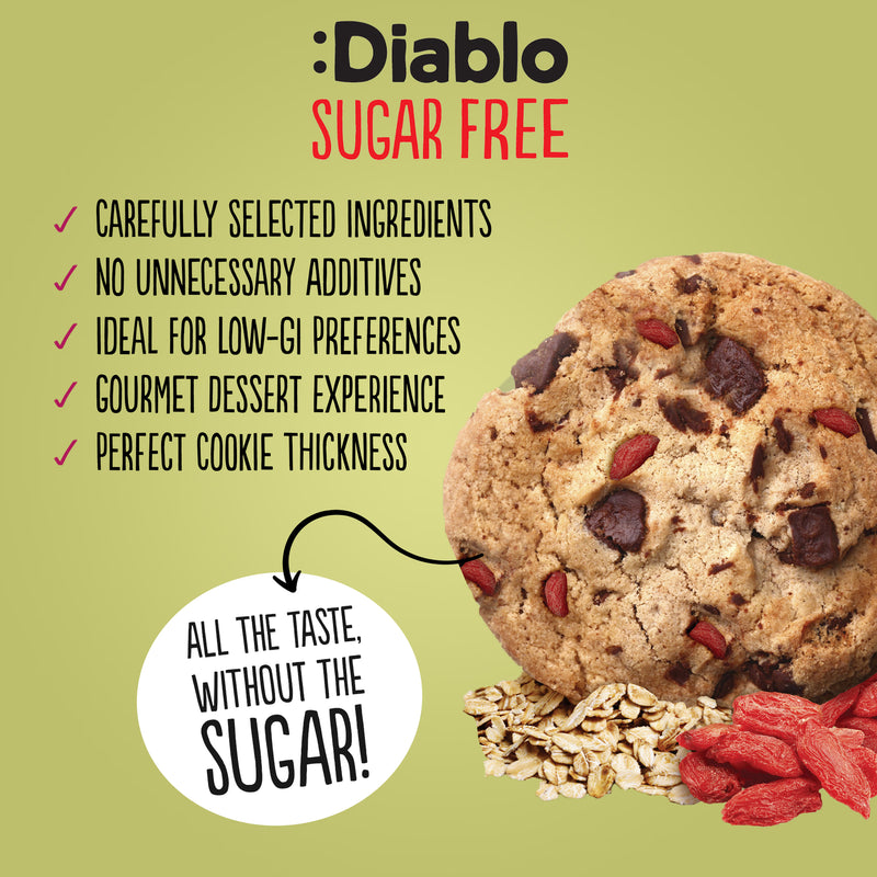Diablo no added sugar cookies with chocolate chips and goji berries 135g, UK version