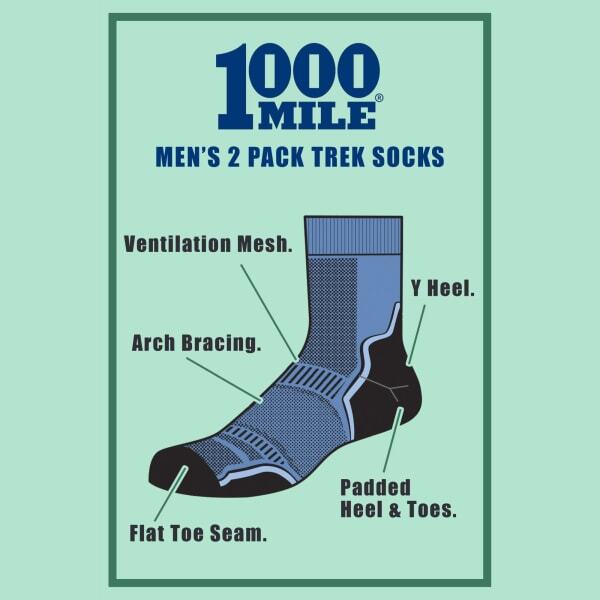 1000 Mile men's Trek socks twin pack - British product