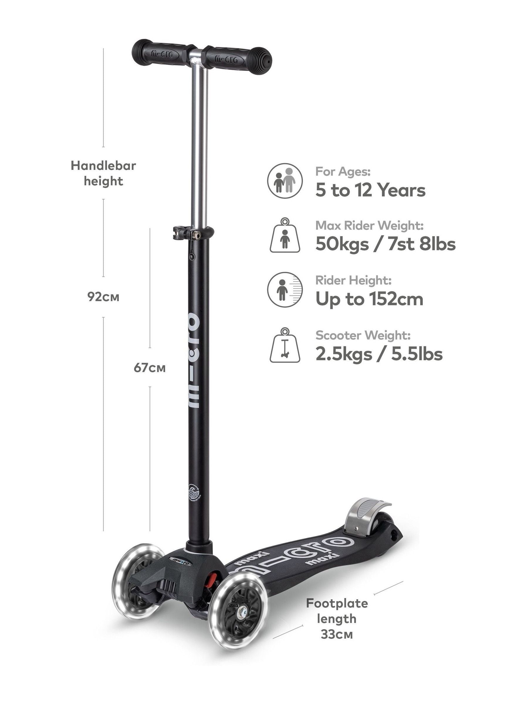 Micro Scooters Black LED Maxi Scooter (British brand)