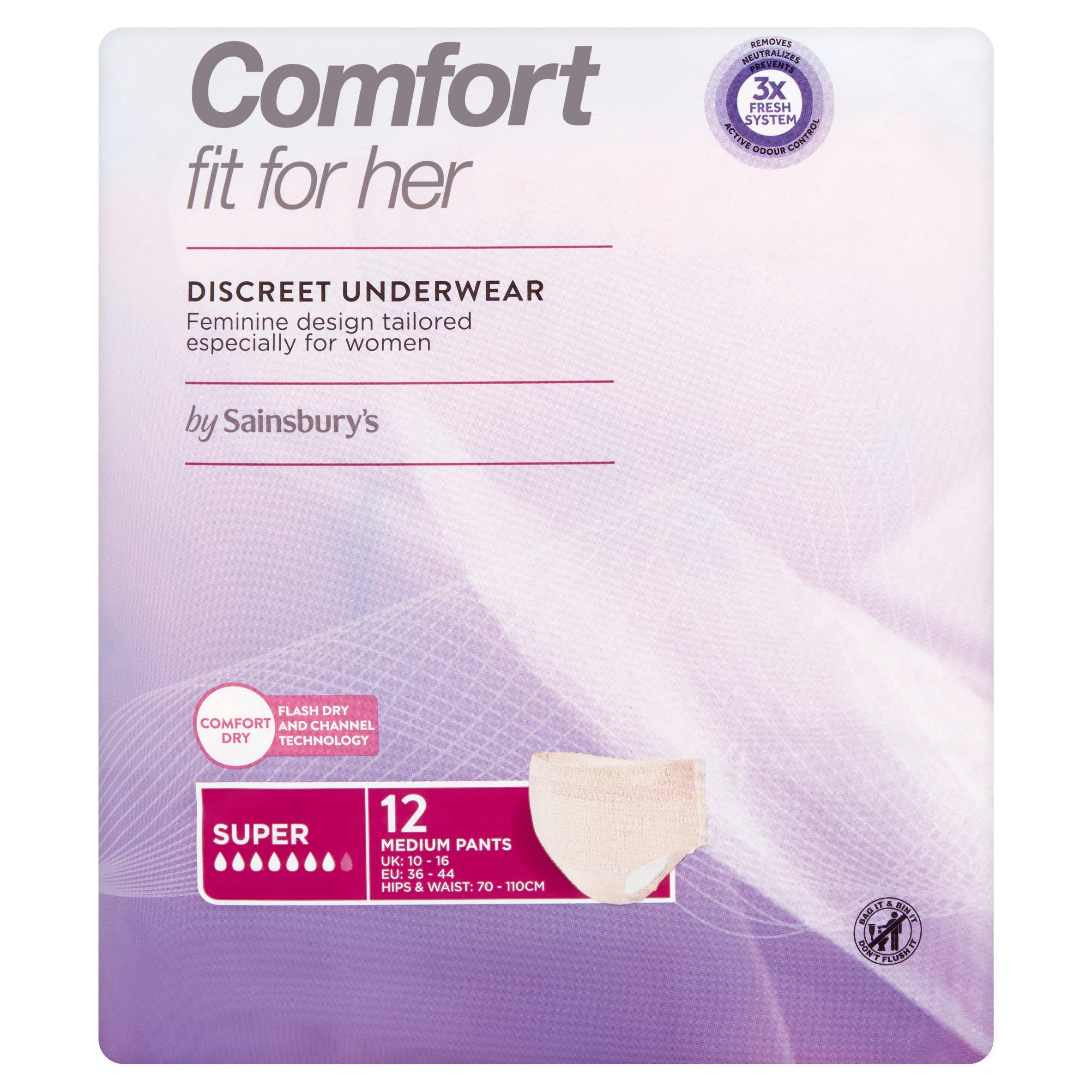 Sainsbury's Comfort Fit for Her Discreet Underwear Pants Super Medium x12 bladder weakness Sainsburys   