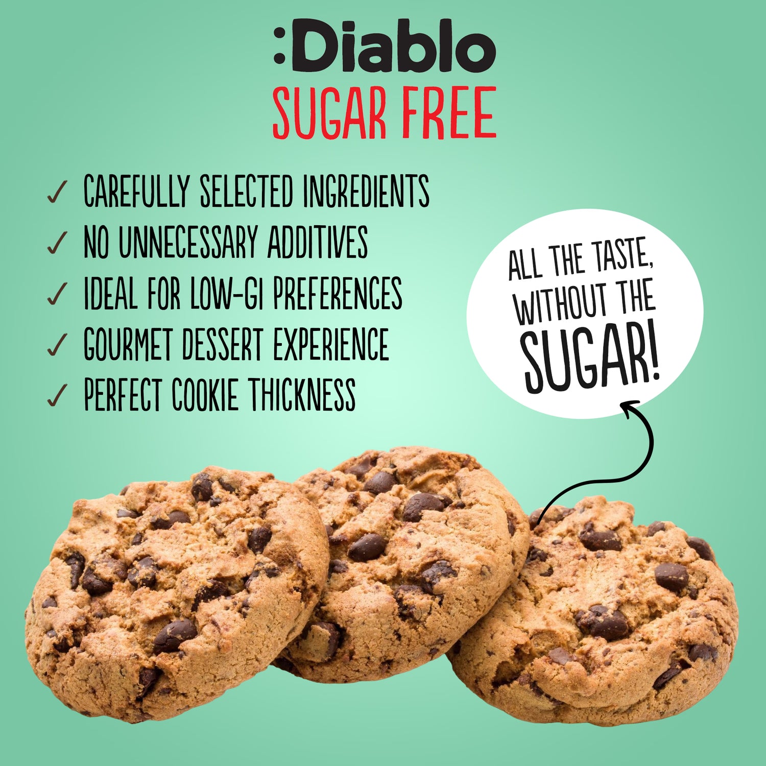 Diablo sugar free chocolate chip cookies pack of 12 130g - British product