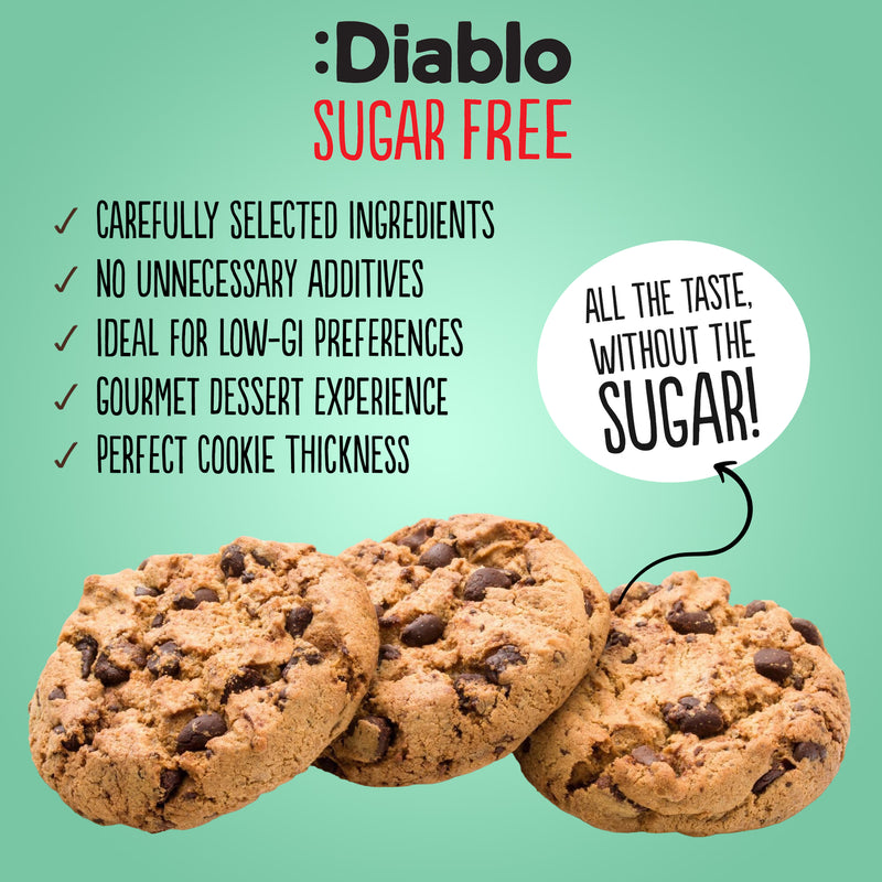 Diablo sugar free chocolate chip cookies pack of 12 130g - British product