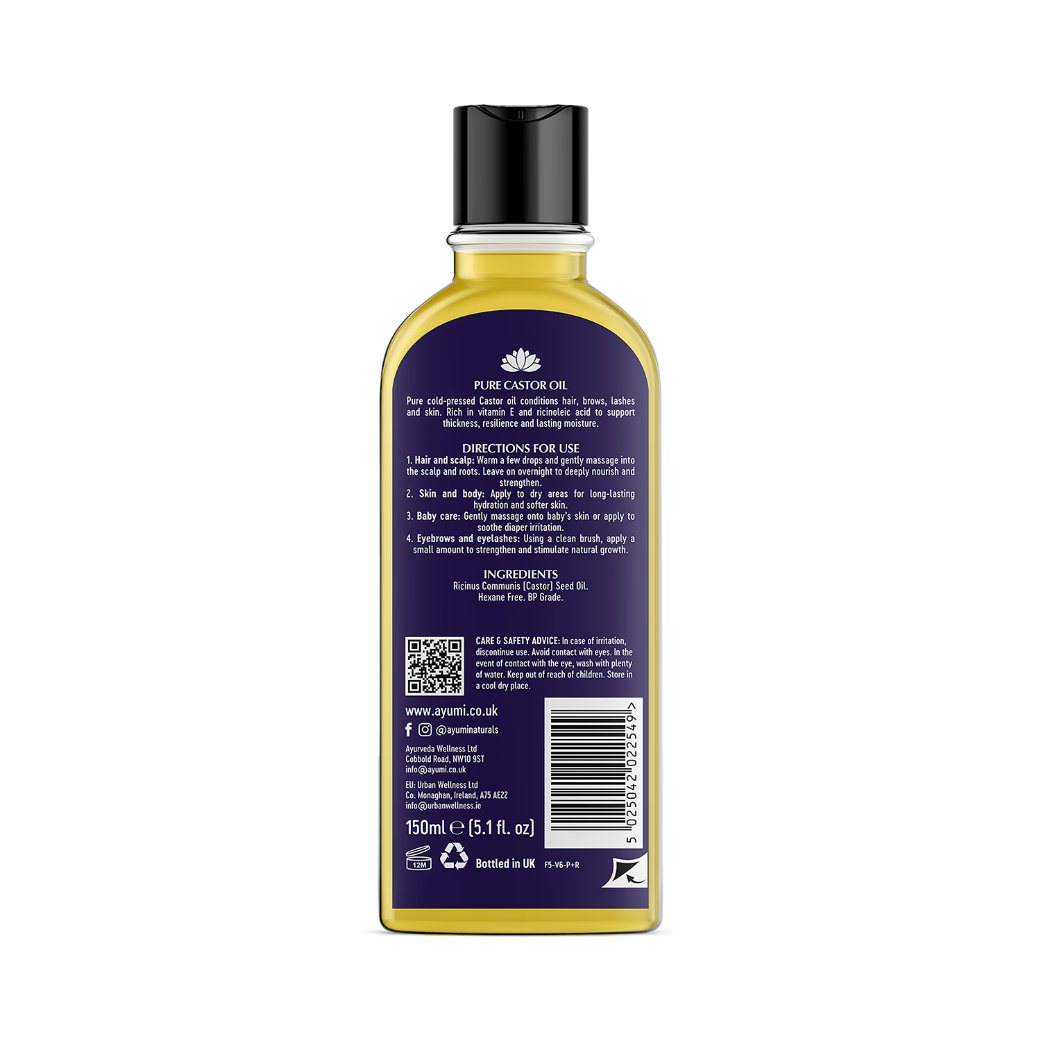 Ayumi cold pressed castor oil natural oil 150ml, imported from the UK