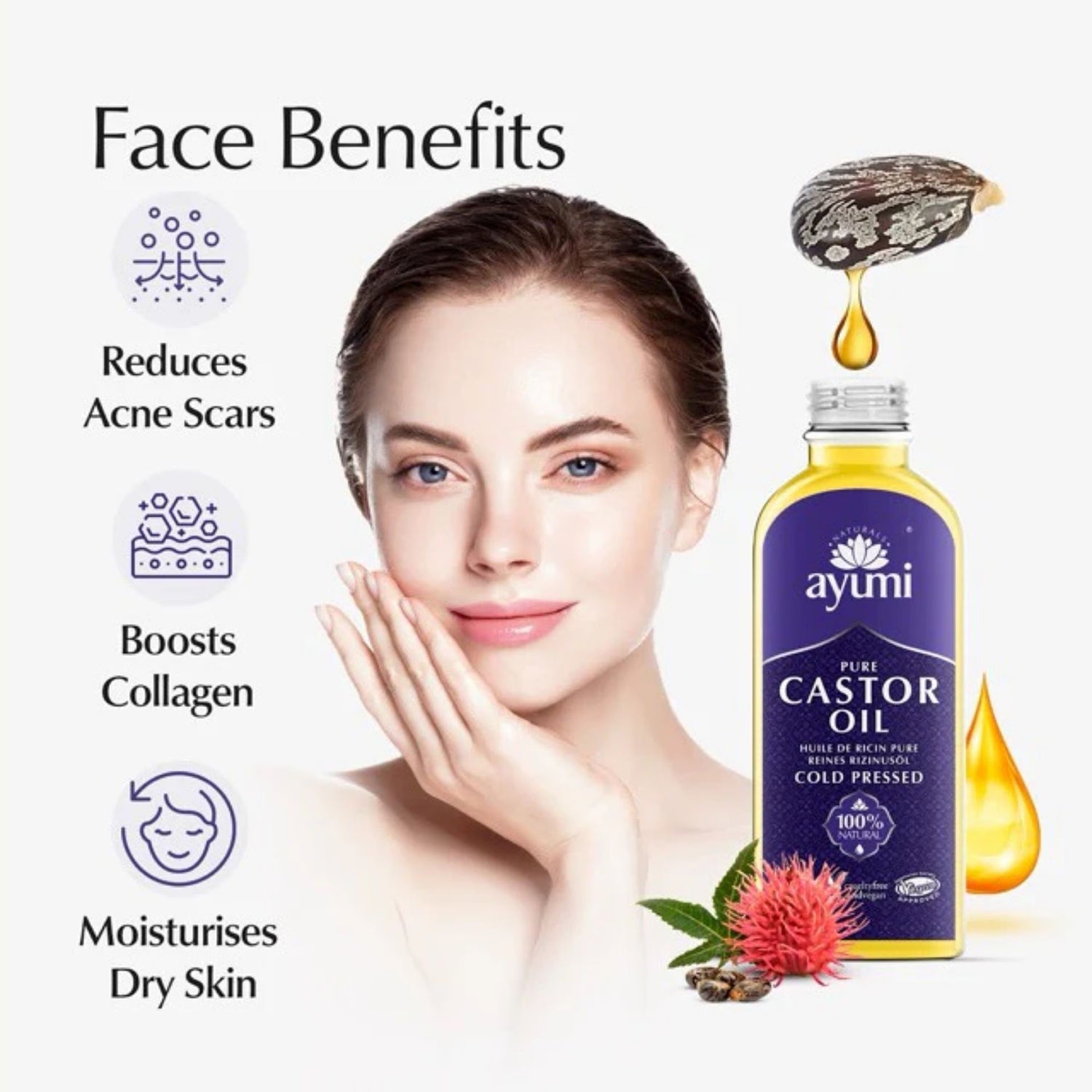 Ayumi cold pressed castor oil natural oil 150ml, imported from the UK