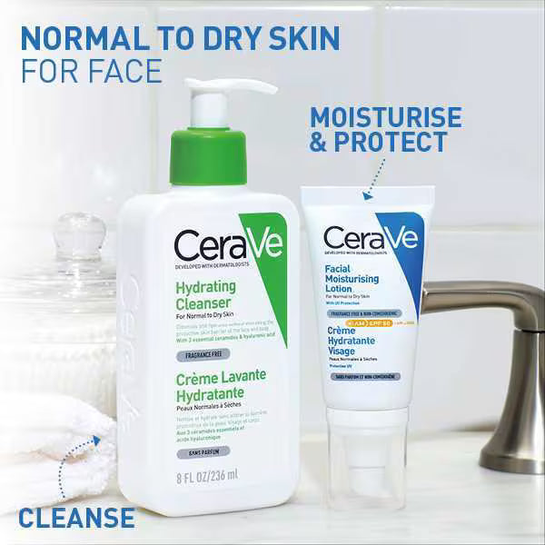 CeraVe AM Facial Moisturiser SPF50 For Dry Skin 52ml - British product