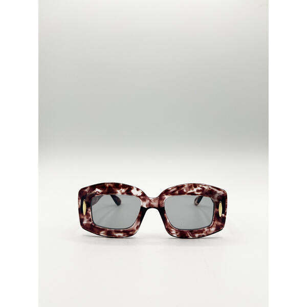 SVNX Oversized Chunky Rectangle Sunglasses In Brown Multi