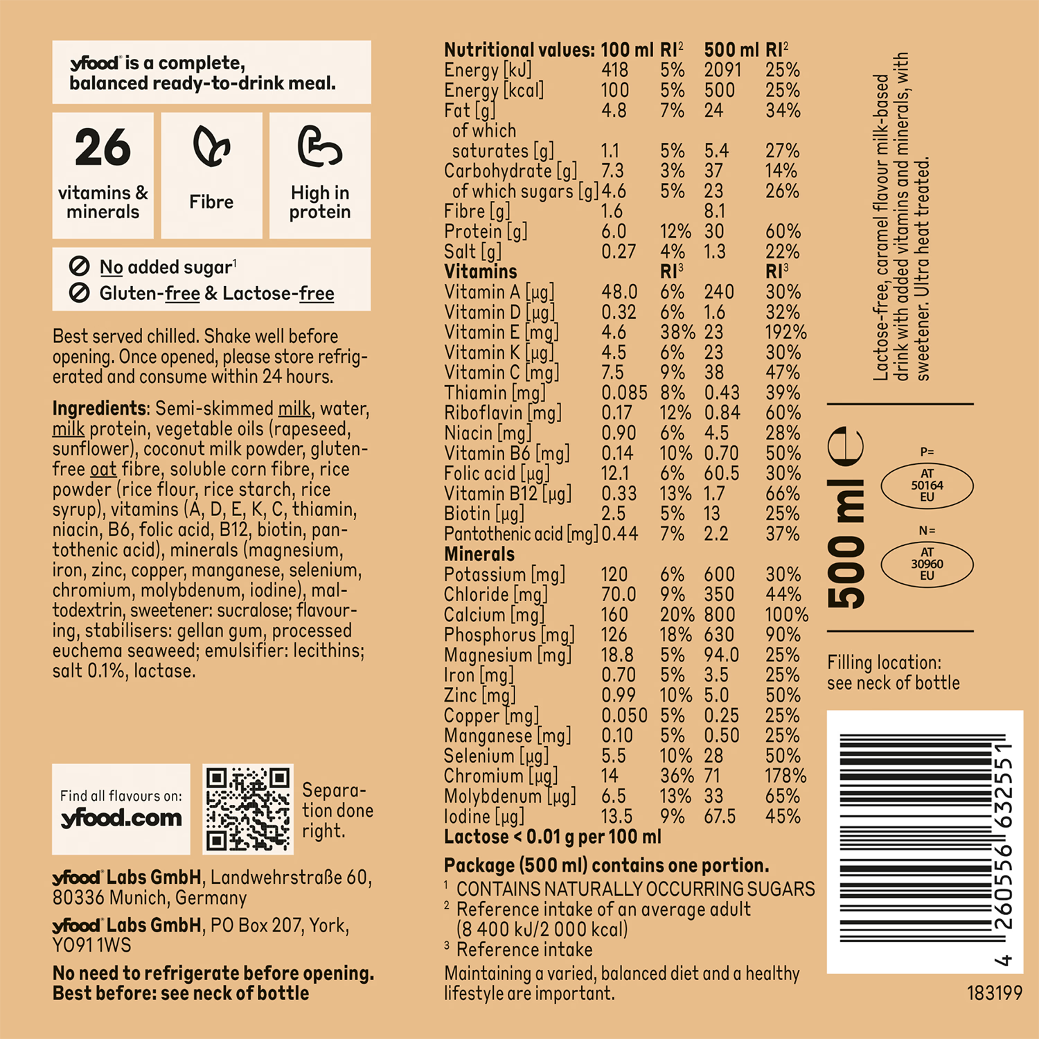 yfood ready-to-drink complete meal salted caramel 500ml (British brand)