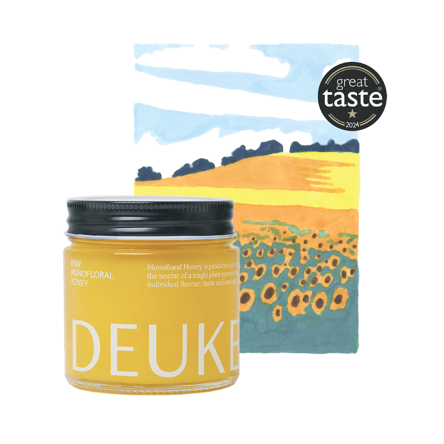 Deukes raw monofloral sunflower honey 250g (British brand)