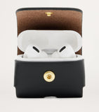 AllSaints black calfskin AirPods case with gold-tone carabiner - British product