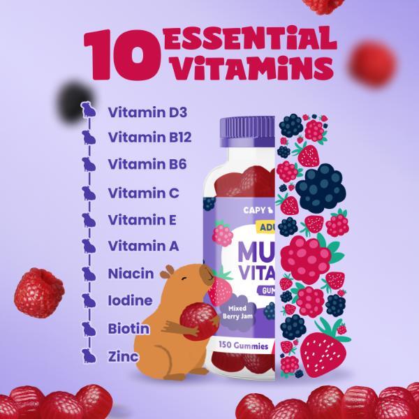 CapyChews adult multivitamin gummies low sugar mixed berry 150 count - British product