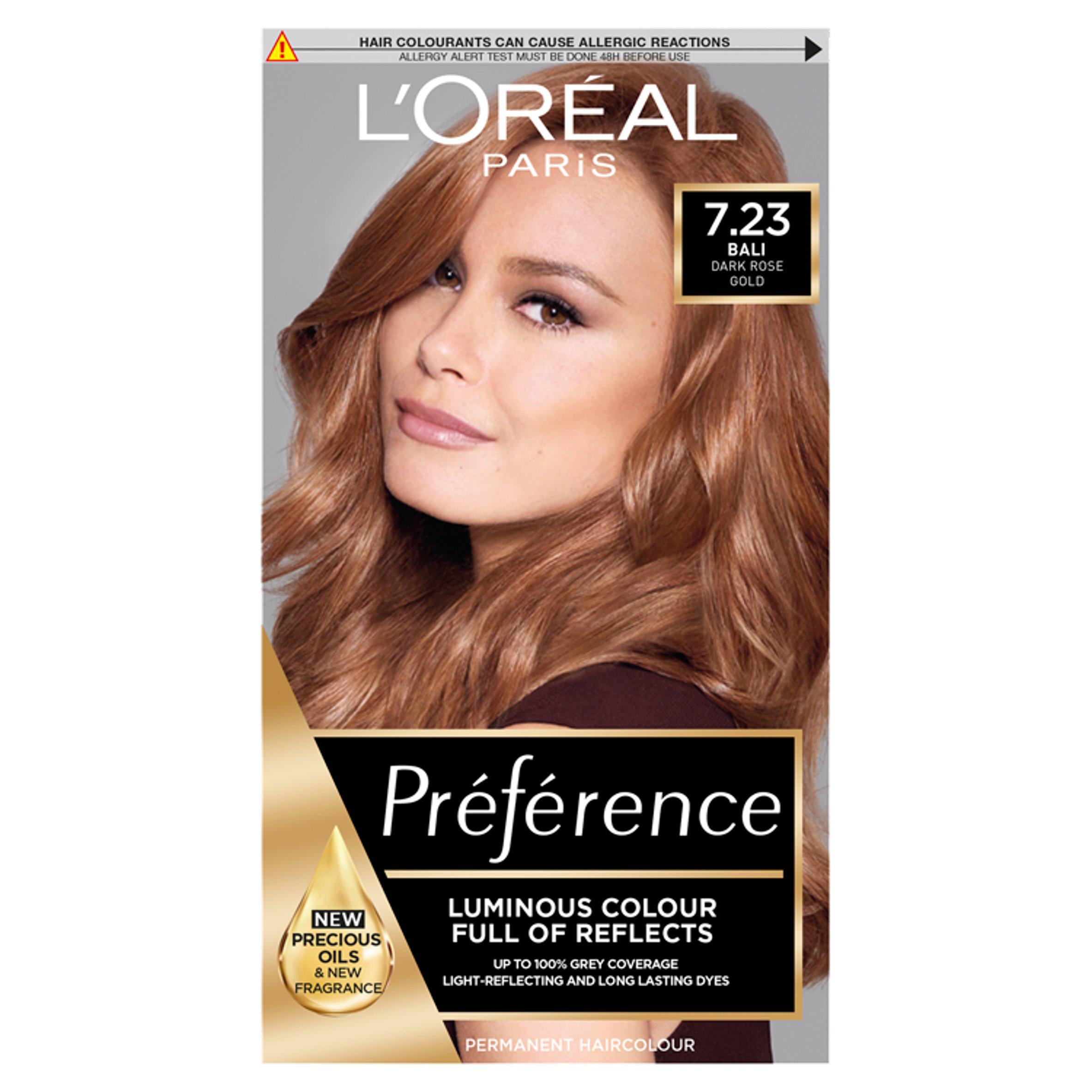 L'Oreal Paris Preference Permanent Hair Dye Bali Dark Rose Gold Brown 7.23 Blonde Sainsburys   