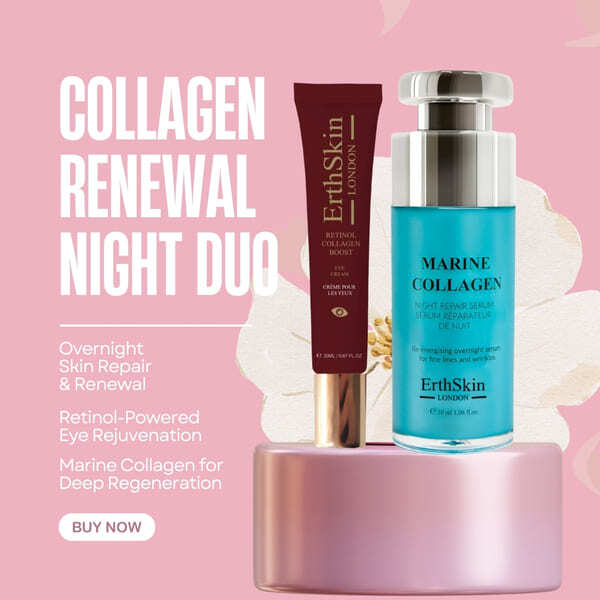 Erth collagen night serum and retinol eye cream set - British product