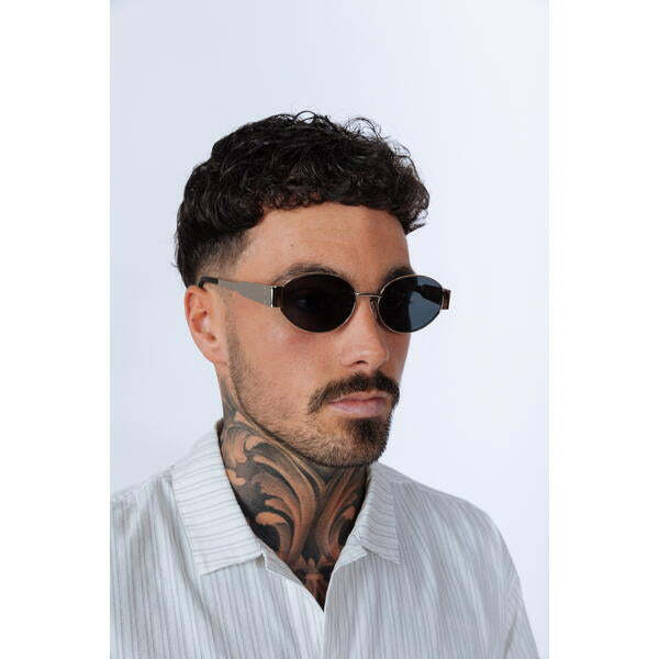 SVNX sunglasses silver grey rounded oval metal frame - British product
