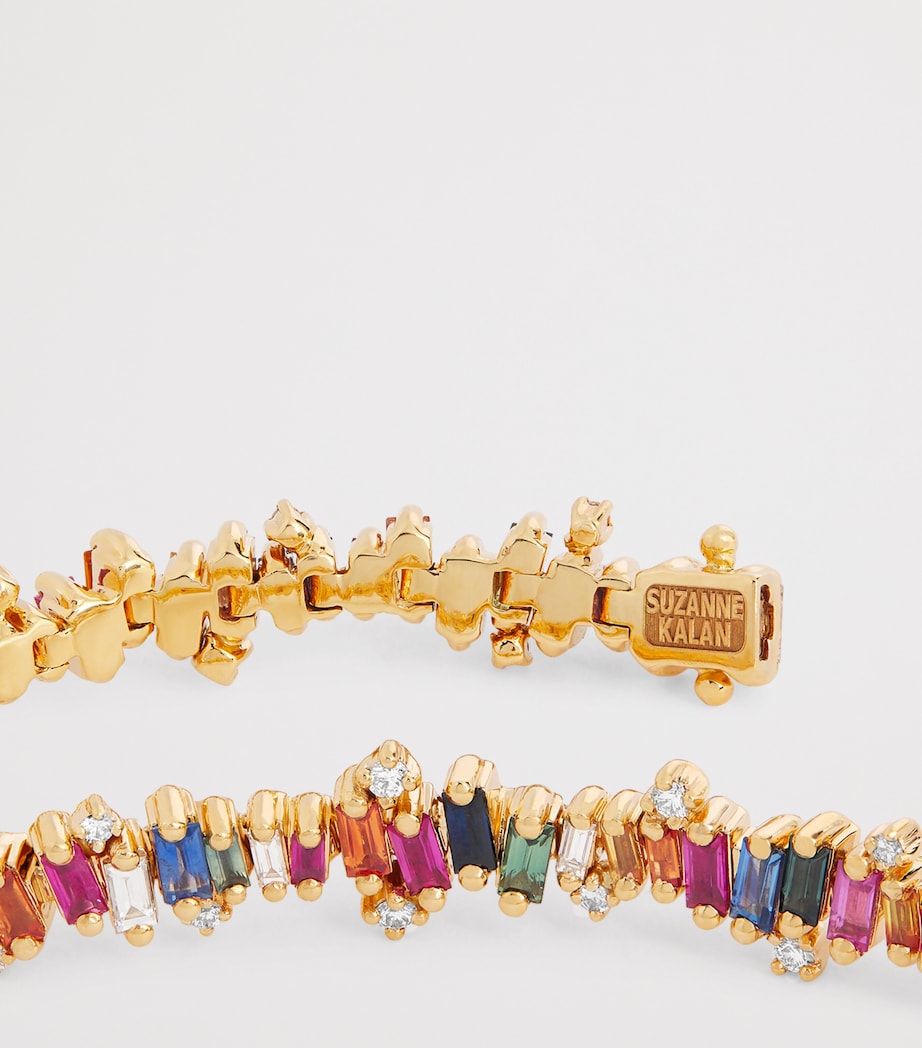 Suzanne Kalan Bold Burst tennis bracelet with diamonds and rainbow sapphires, imported from the UK