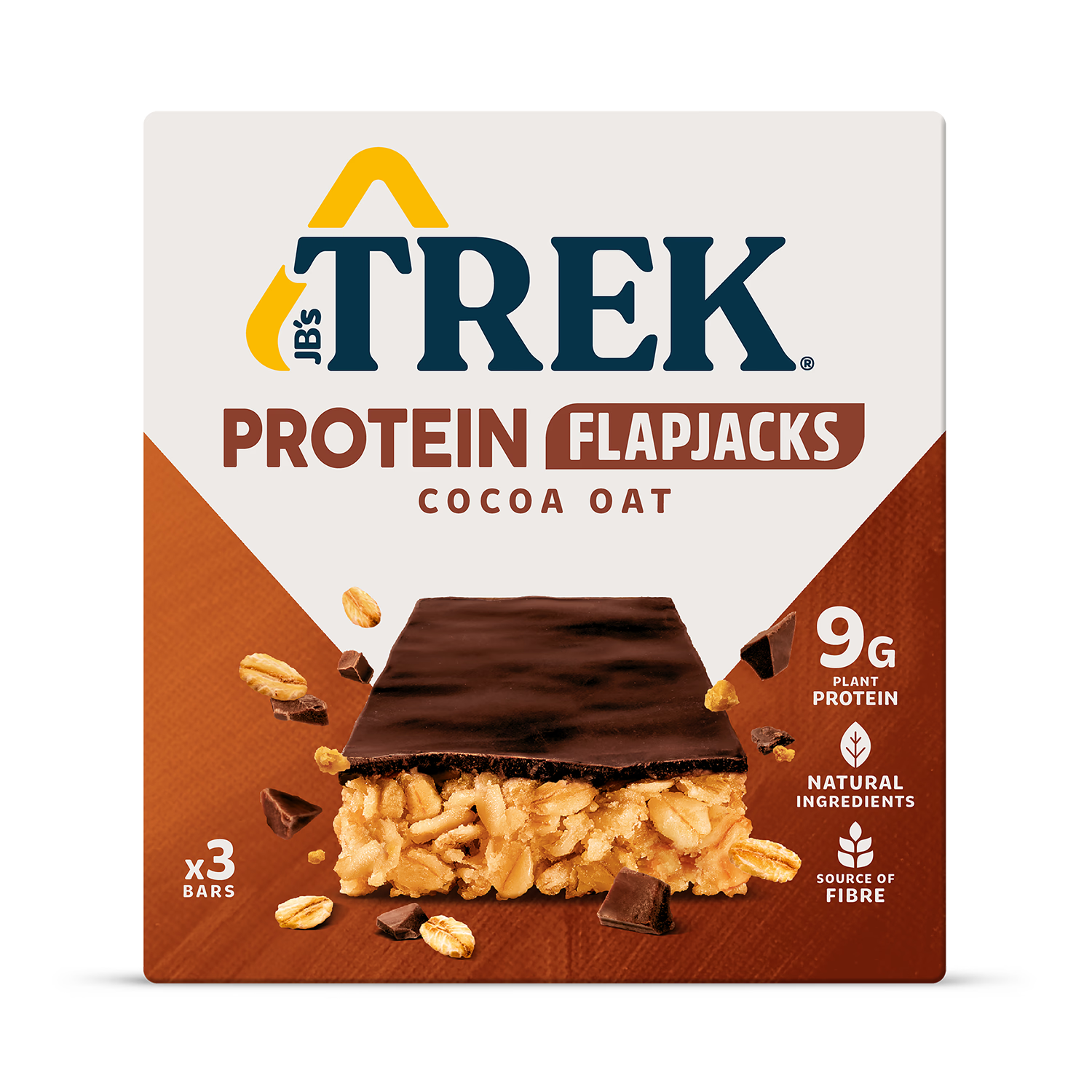 Trek Cocoa Oat Protein Flapjacks 3x50g, imported from the UK