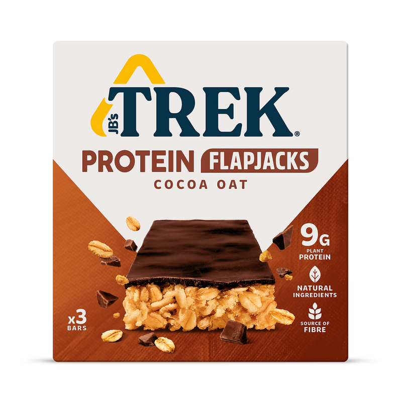 Trek Cocoa Oat Protein Flapjacks 3x50g, imported from the UK