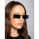 SVNX frameless rectangle sunglasses black lenses metal frame British brand