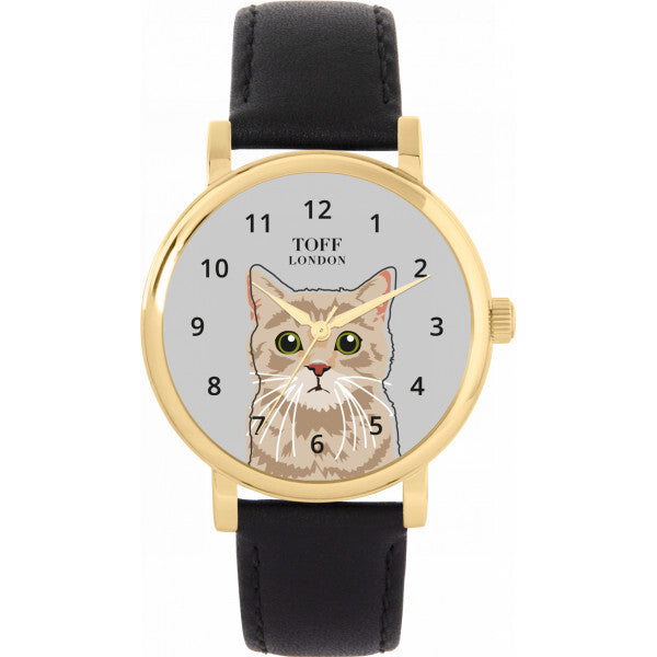 Toff London grey ladies tabby cat head watch, UK version