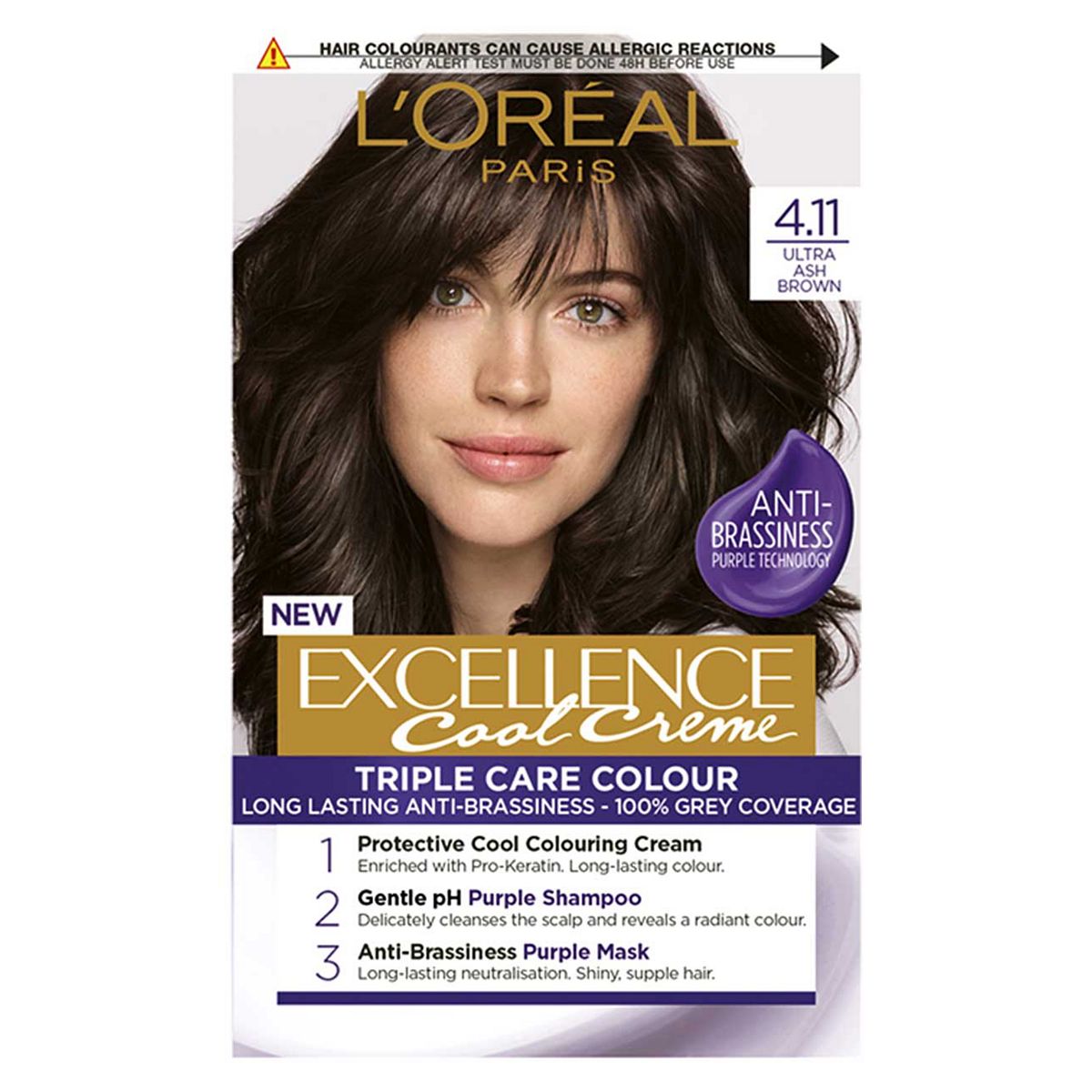 L’Oréal Paris Excellence Cool Crème Permanent Hair Dye, Long-lasting Anti-Brassiness Colour, 4.11 Ultra Ash Brown GOODS Boots   