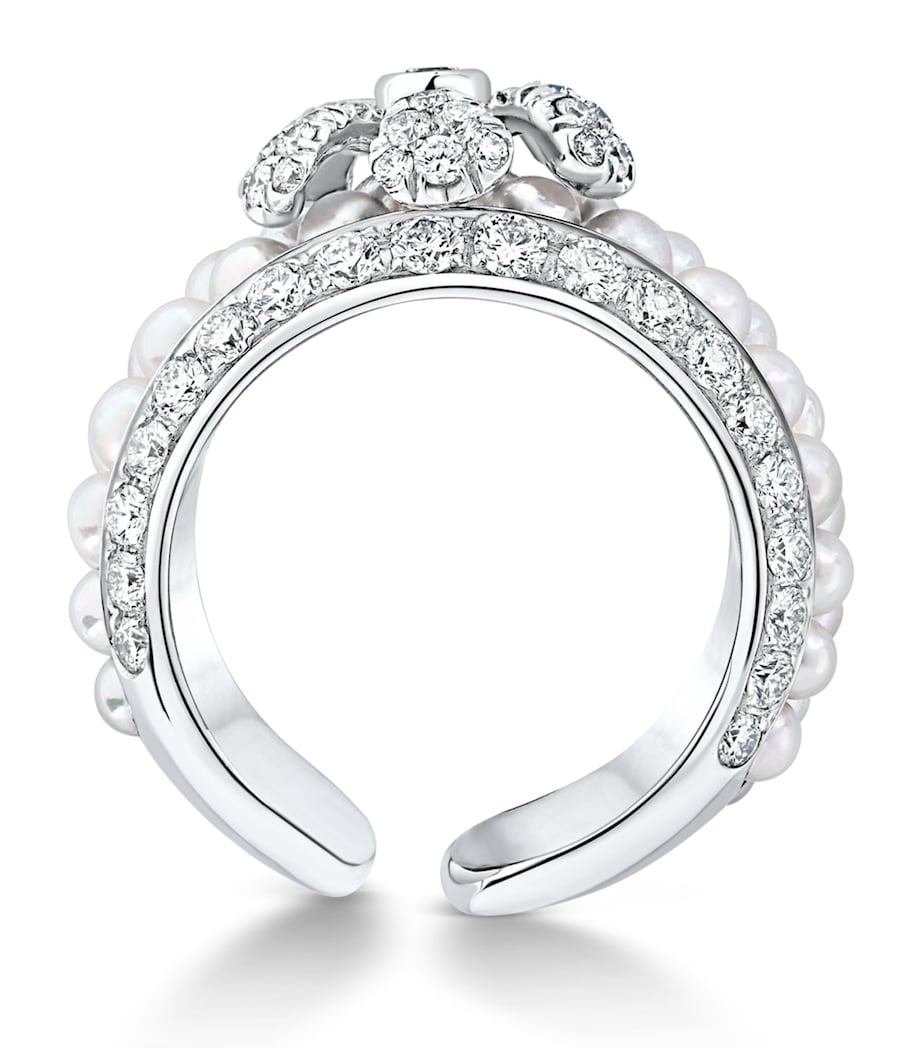 David Morris Pearl Rose ring Akoya pearls 18k white gold, imported from the UK