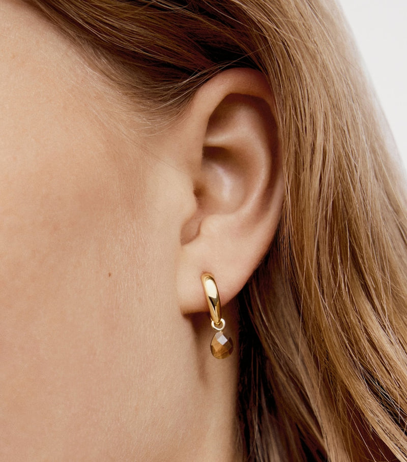 Monica Vinader gold vermeil tiger's eye huggie earrings, imported from the UK