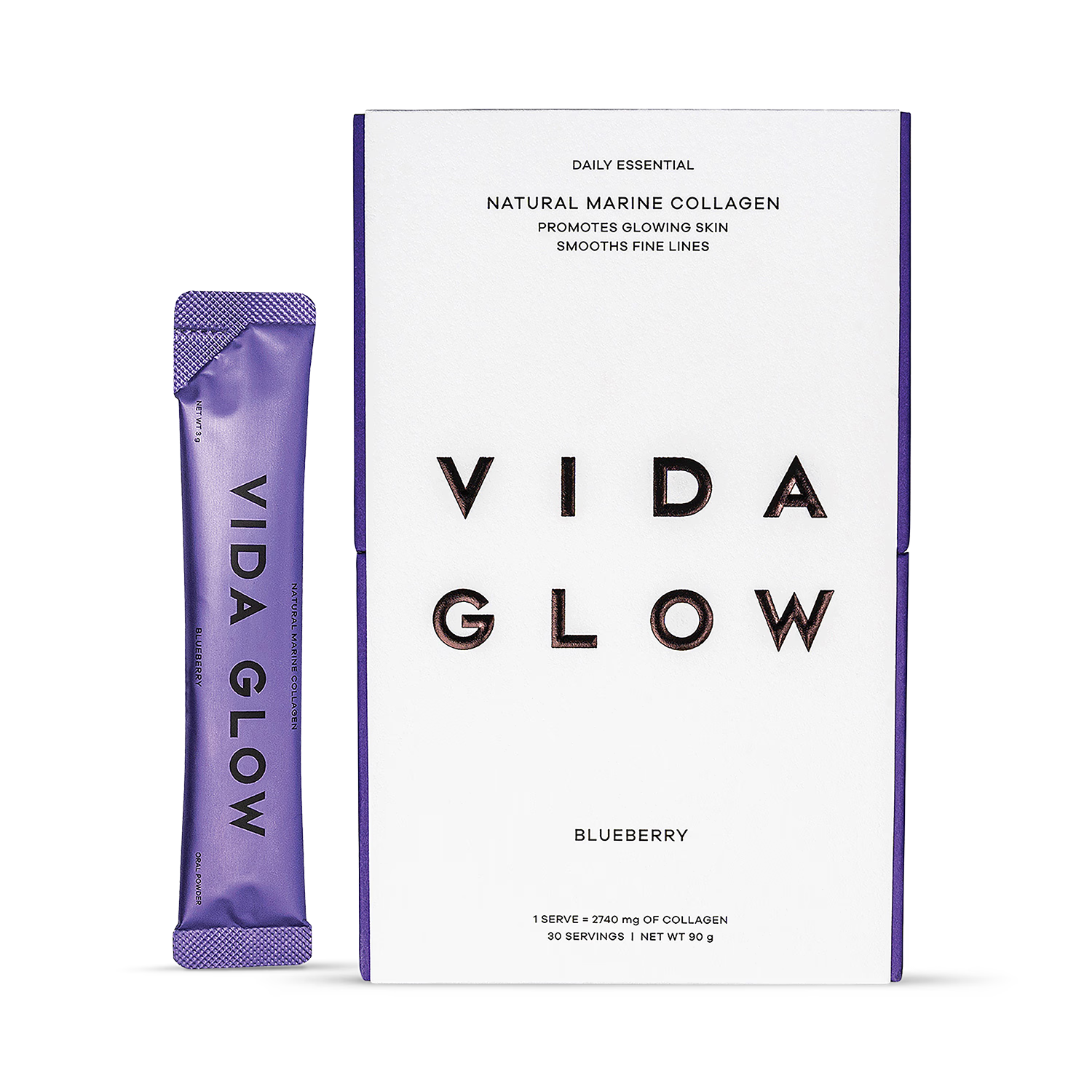 Vida Glow Marine Collagen Blueberry supplement 30 sachets (British brand)