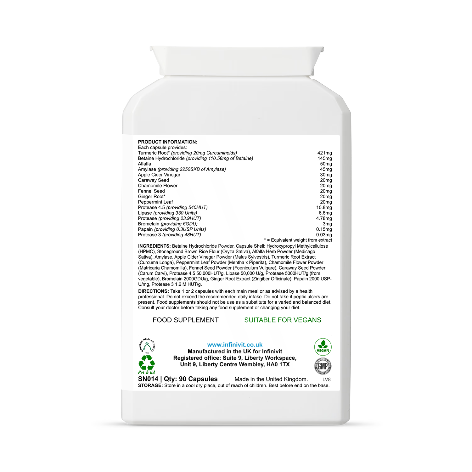 InfiniVit Digestive Enzymes Plus 90 Capsules, imported from the UK