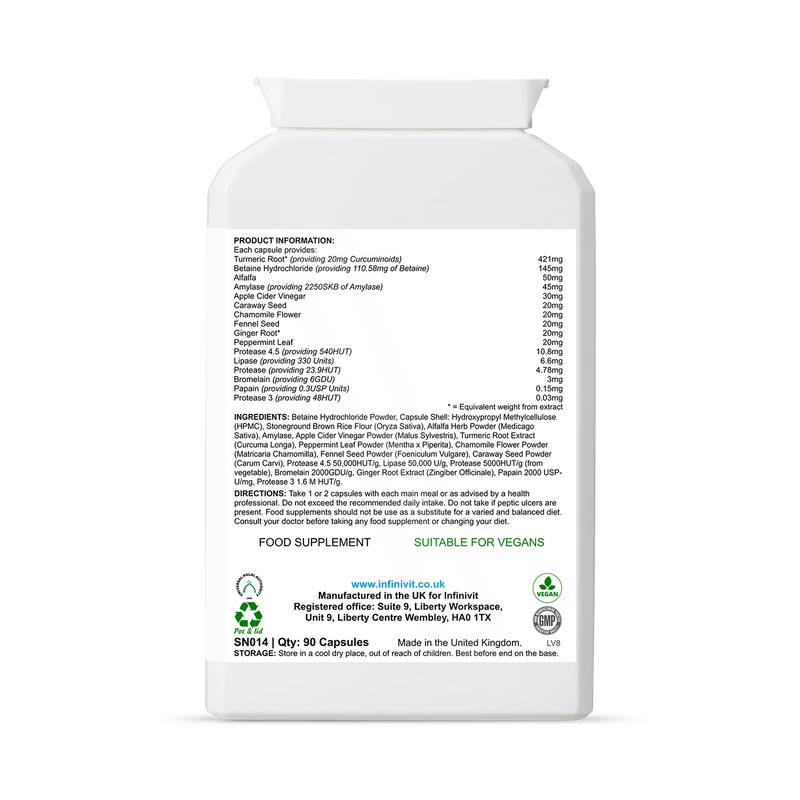 InfiniVit Digestive Enzymes Plus 90 Capsules, imported from the UK