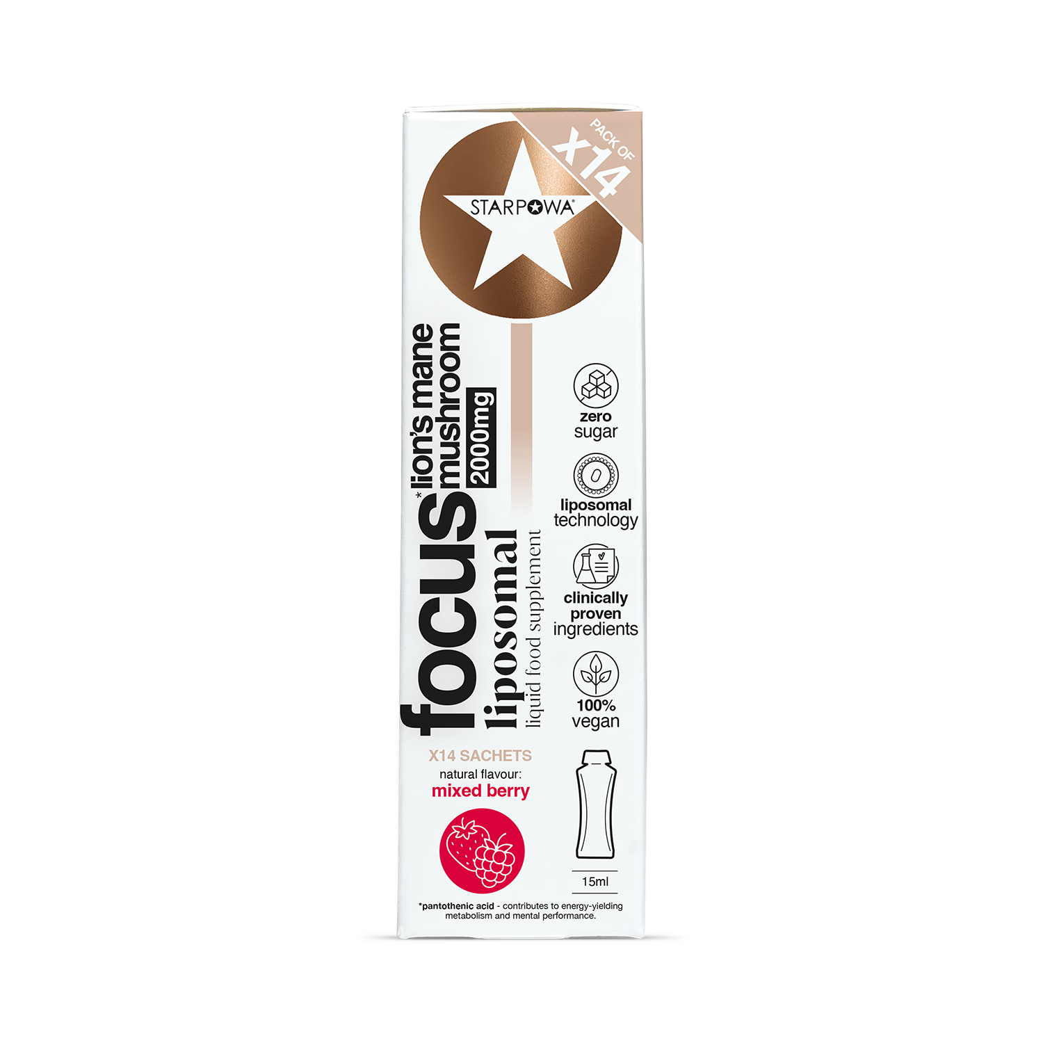 Starpowa Focus Lion's Mane liposomal supplement mixed berry, imported from the UK