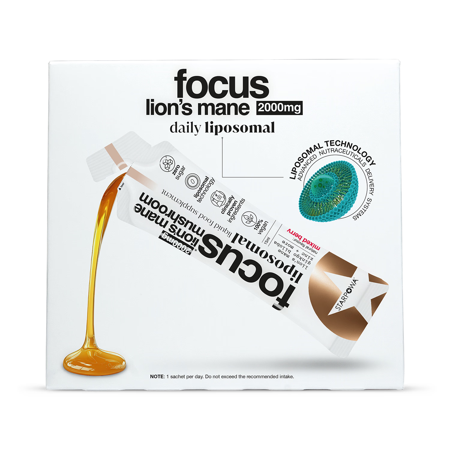 Starpowa Focus Lion's Mane liposomal supplement mixed berry, imported from the UK