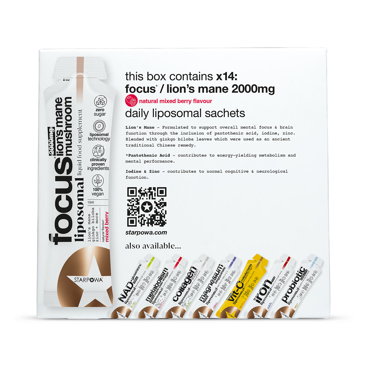 Starpowa Focus Lion's Mane liposomal supplement mixed berry, imported from the UK
