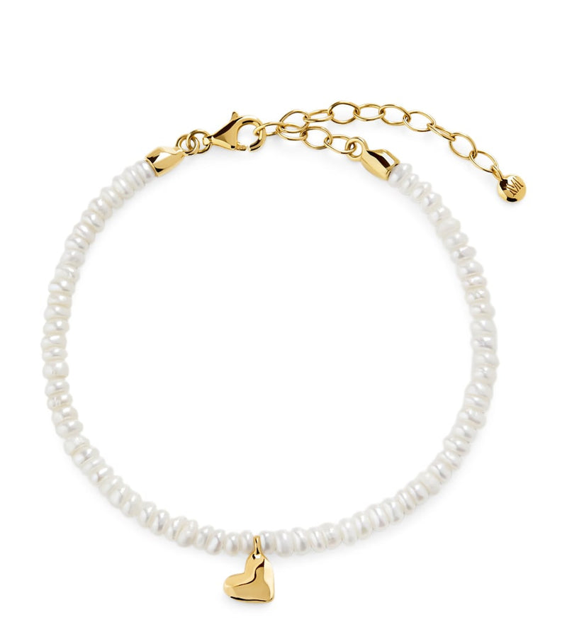 Monica Vinader gold vermeil freshwater pearl heart bracelet (British brand)