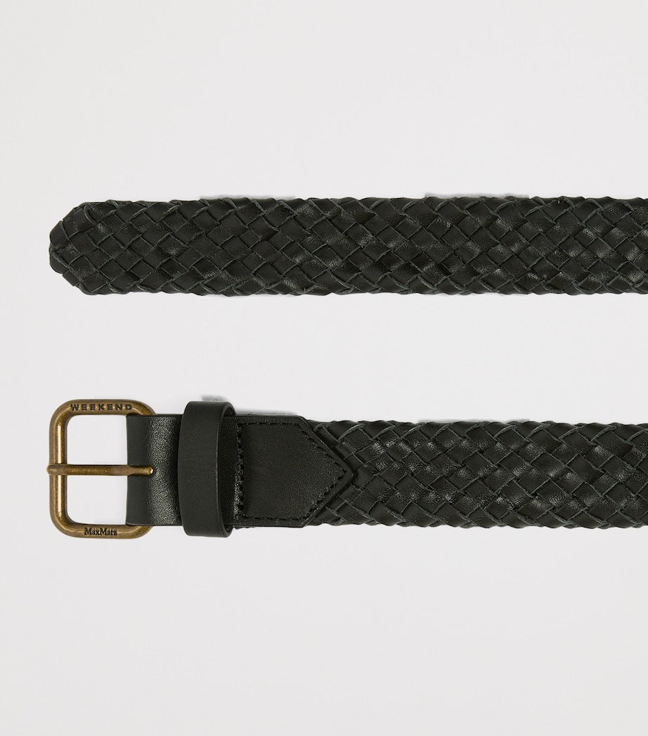 Weekend Max Mara leather woven belt with gold-tone buckle - British product