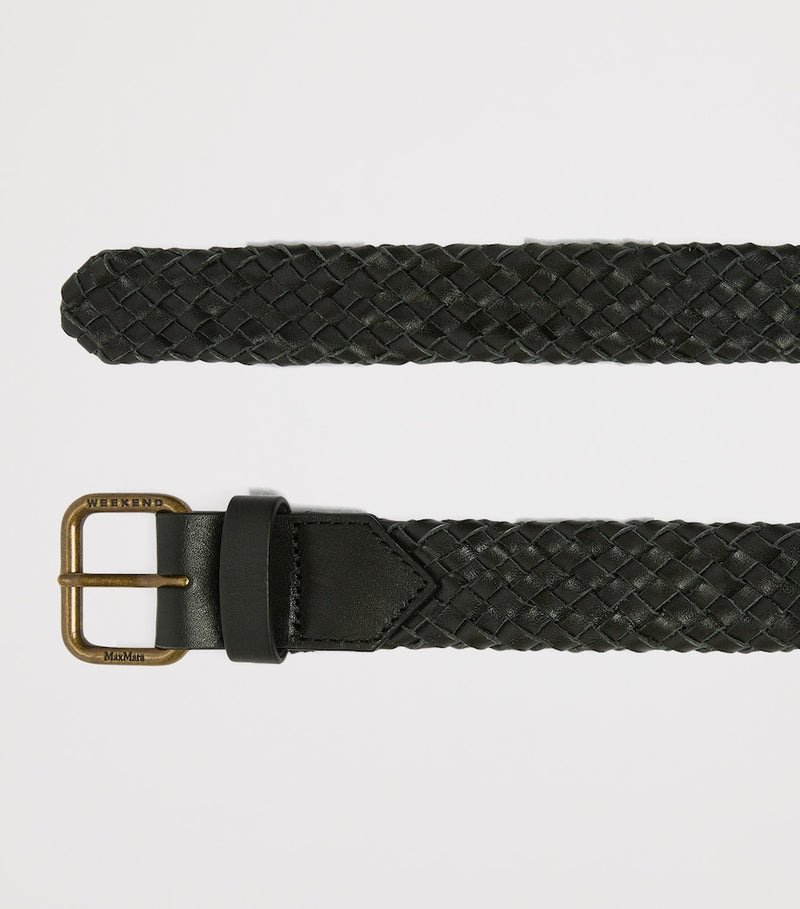 Weekend Max Mara leather woven belt with gold-tone buckle - British product