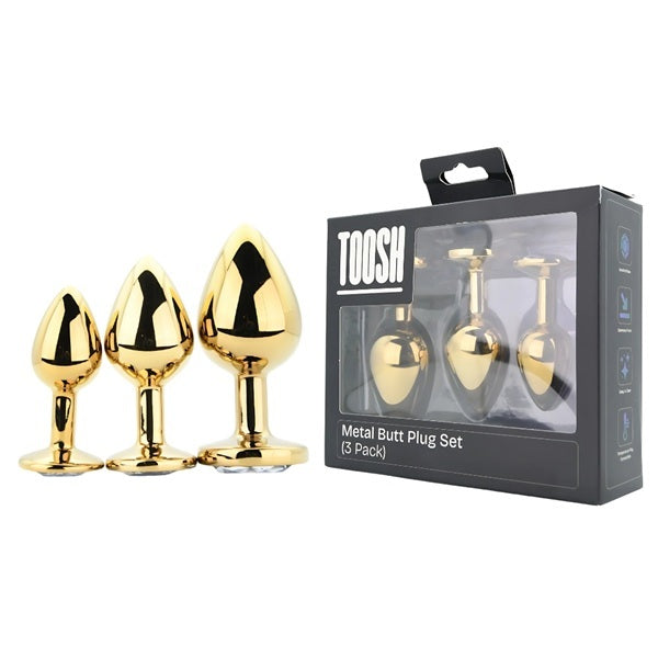 Loving Joy Toosh Metal Butt Plug Gold Set of 3