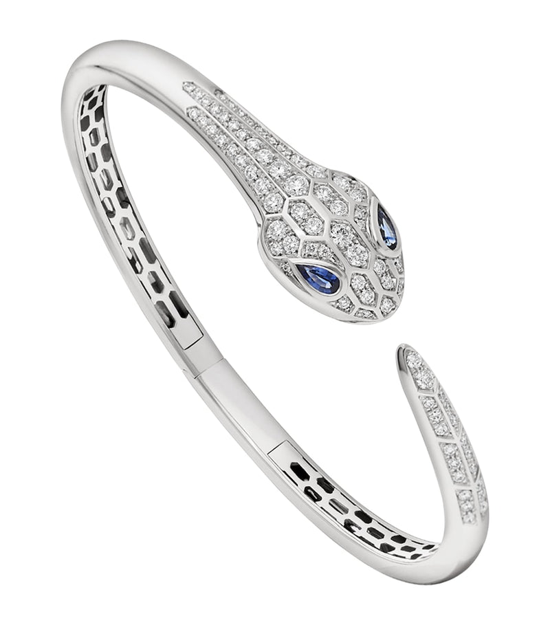 Bvlgari Serpenti bangle white gold diamonds sapphire eyes, imported from the UK