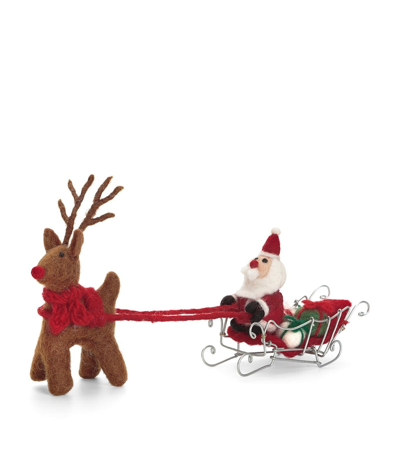 Harrods wool Santa Rudolph sleigh ornament 14cm (British brand)