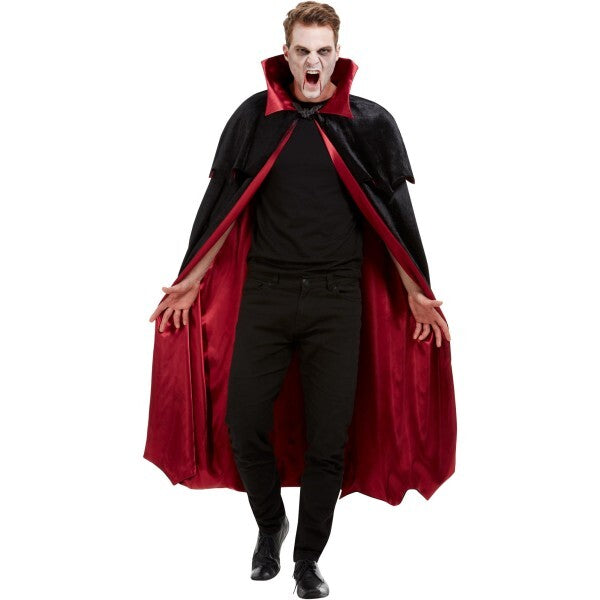 Smiffys deluxe vampire cape in black velour with red lining, UK version