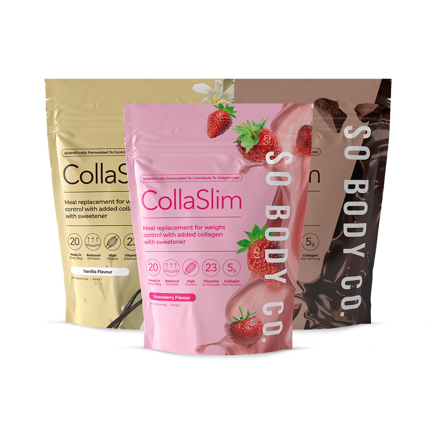 So Body Co CollaSlim strawberry meal replacement shake 40g, UK version